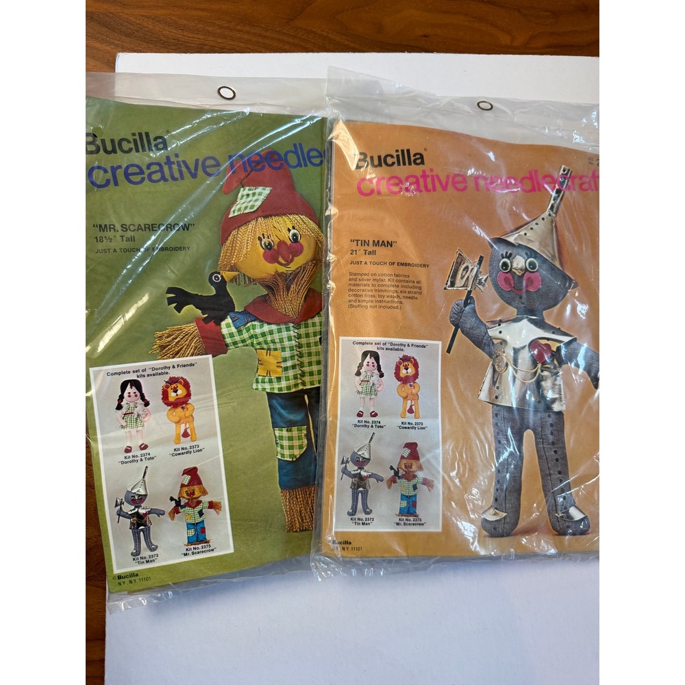 VTG Bucilla "Tin Man" "Scarecrow 3D Doll Kits Wizard Of Oz 18" Supplies Included